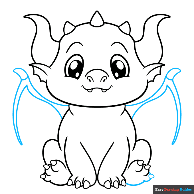 Cute Dragon step-by-step drawing tutorial: step 7