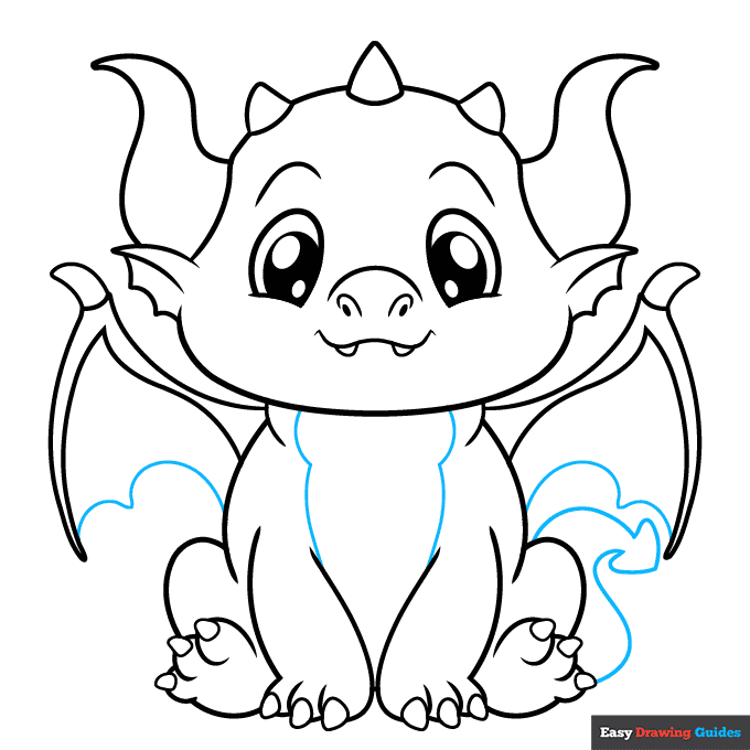 Cute Dragon step-by-step drawing tutorial: step 8