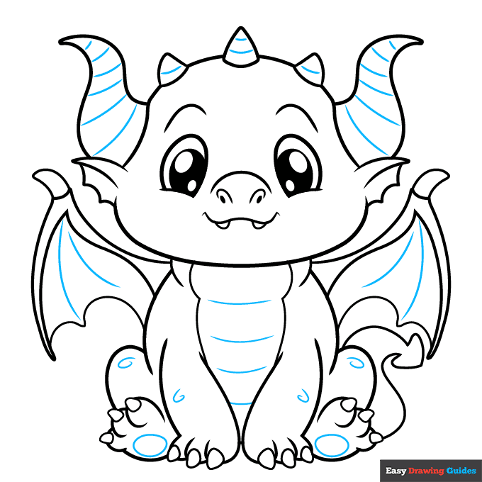 Cute Dragon step-by-step drawing tutorial: step 9