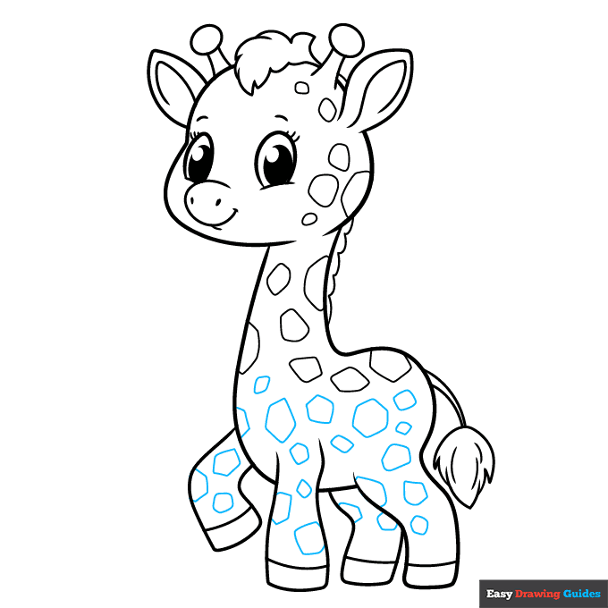 Cute Giraffe step-by-step drawing tutorial: step 9