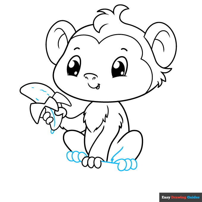 Cute Monkey step-by-step drawing tutorial: step 7