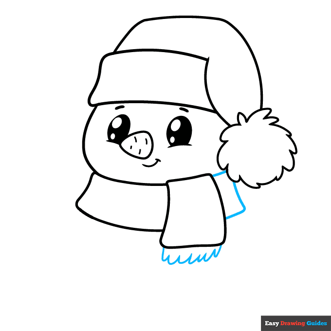 Cute Snowman step-by-step drawing tutorial: step 6