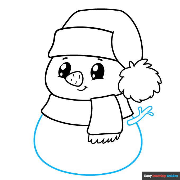 Cute Snowman step-by-step drawing tutorial: step 7
