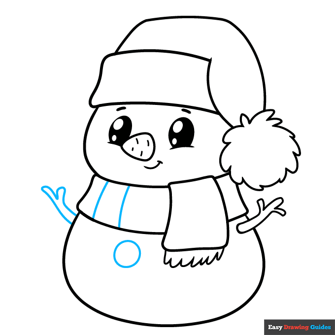 Cute Snowman step-by-step drawing tutorial: step 8