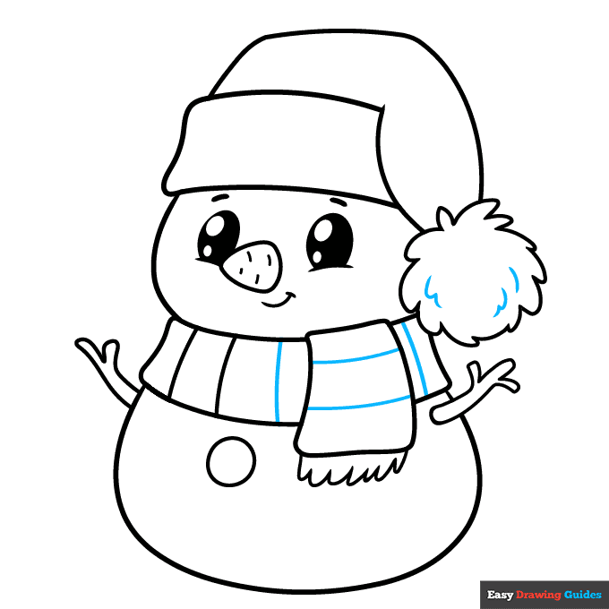 Cute Snowman step-by-step drawing tutorial: step 9