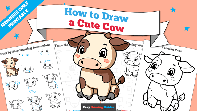How to Draw a Cute Cow Printable Thumbnail Image