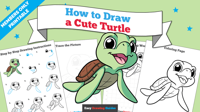How to Draw a Cute Turtle Printable Thumbnail Image