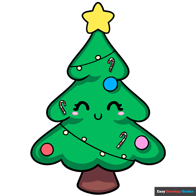 Cute Christmas Tree step-by-step drawing tutorial: step 10