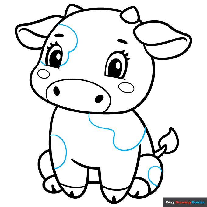 Cute Cow step-by-step drawing tutorial: step 9