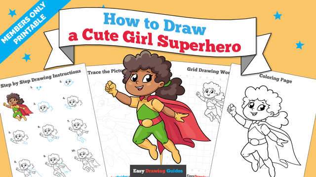 How to Draw a Cute Girl Superhero Printable Thumbnail