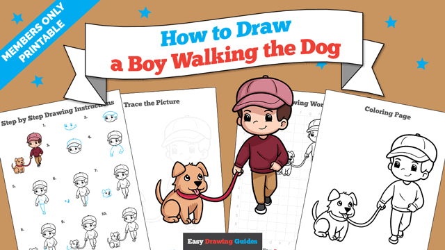 How to Draw a Boy Walking the Dog Printable Thumbnail