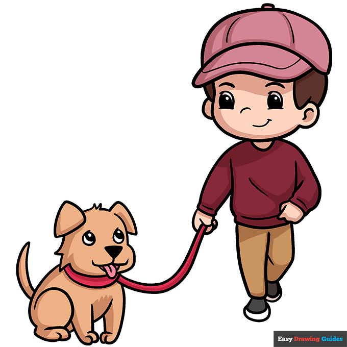 Boy Walking the Dog step-by-step drawing tutorial: step 11