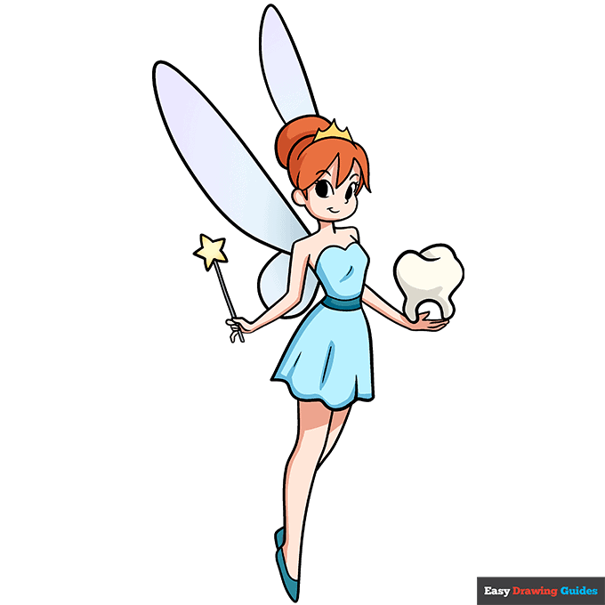 Tooth Fairy step-by-step drawing tutorial: step 11