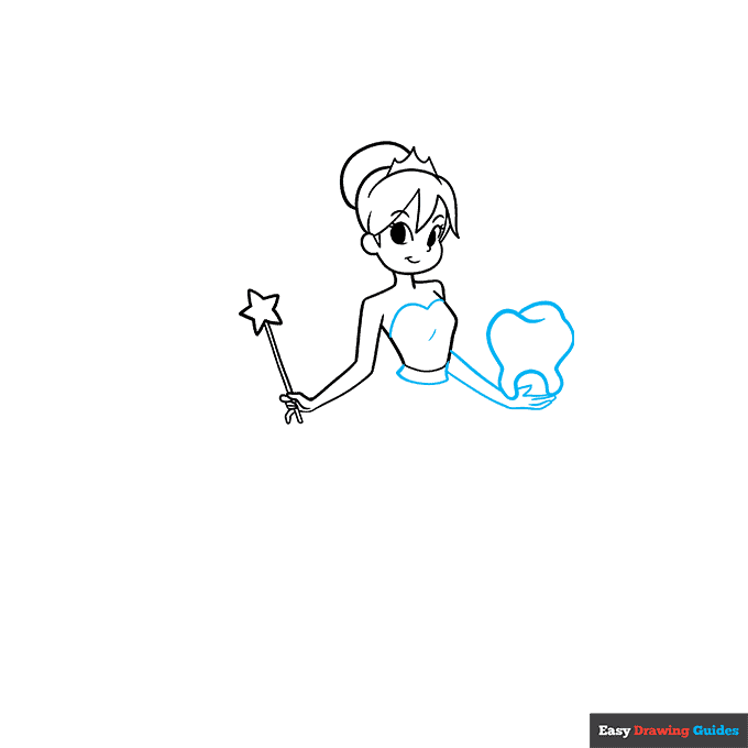 Tooth Fairy step-by-step drawing tutorial: step 6