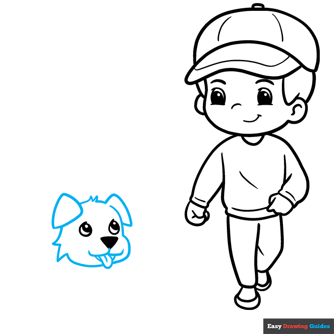Boy Walking the Dog step-by-step drawing tutorial: step 7