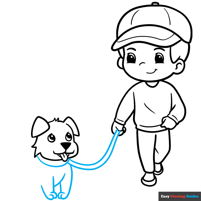 Boy Walking the Dog step-by-step drawing tutorial: step 8