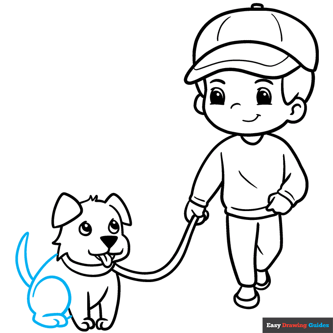 Boy Walking the Dog step-by-step drawing tutorial: step 9