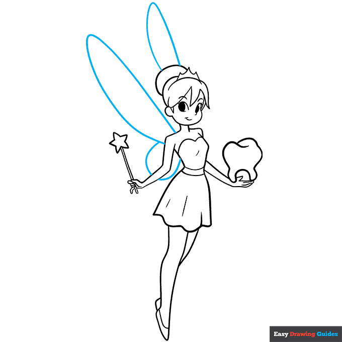 Tooth Fairy step-by-step drawing tutorial: step 9