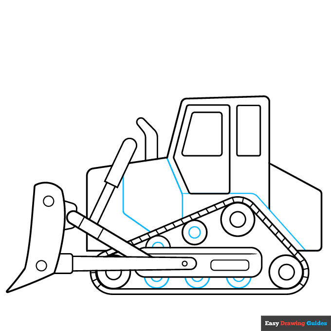 Bulldozer step-by-step drawing tutorial: step 7