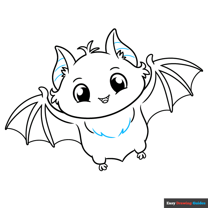 Cute Bat step-by-step drawing tutorial: step 9