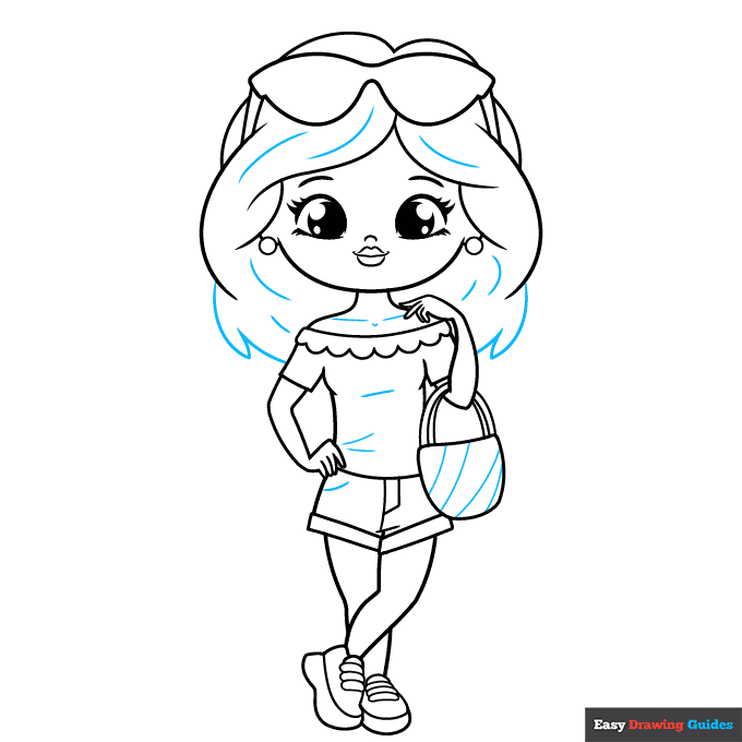 Cute Girl step-by-step drawing tutorial: step 9