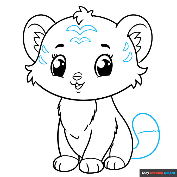 Cute Tiger step-by-step drawing tutorial: step 7