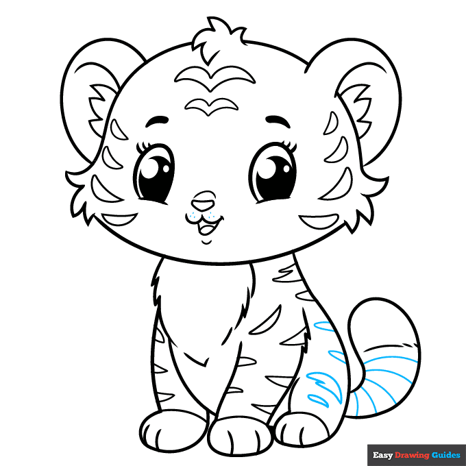 Cute Tiger step-by-step drawing tutorial: step 9