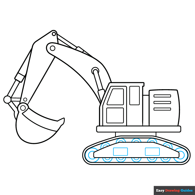 Excavator step-by-step drawing tutorial: step 7