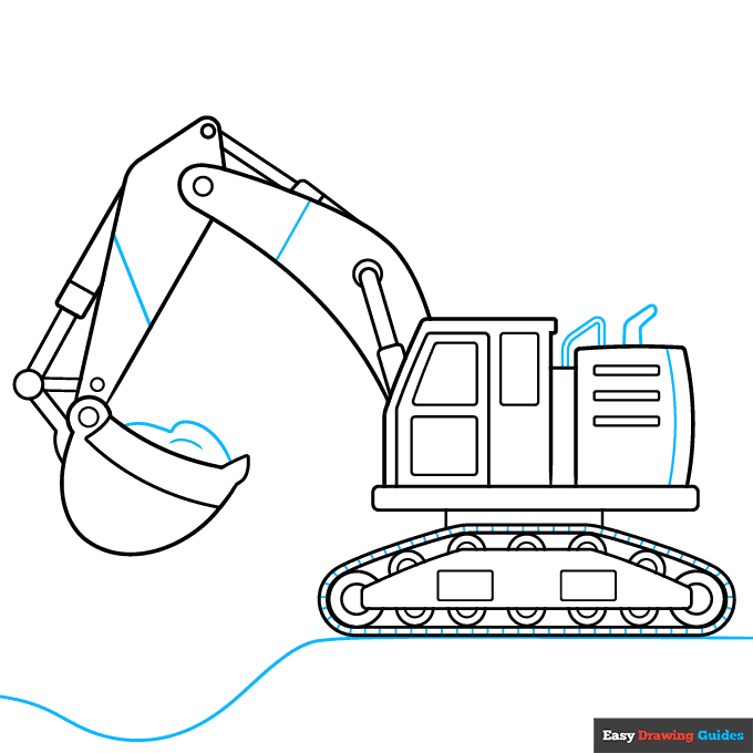 Excavator step-by-step drawing tutorial: step 8