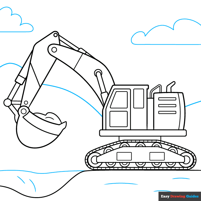 Excavator step-by-step drawing tutorial: step 9