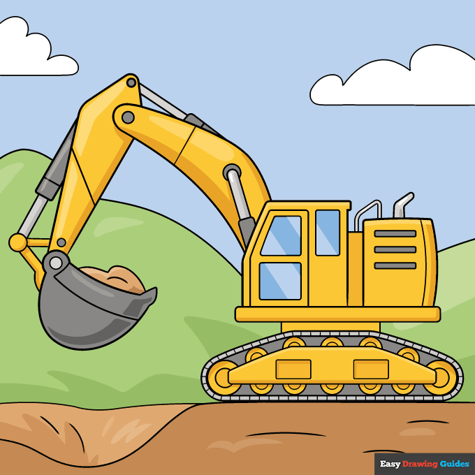 Excavator step-by-step drawing tutorial: step 11