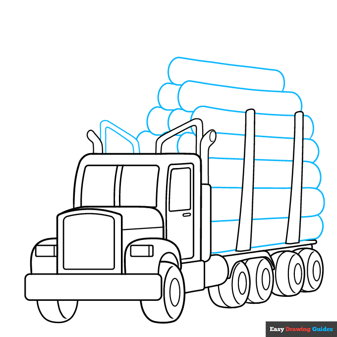 Logging Truck step-by-step drawing tutorial: step 6