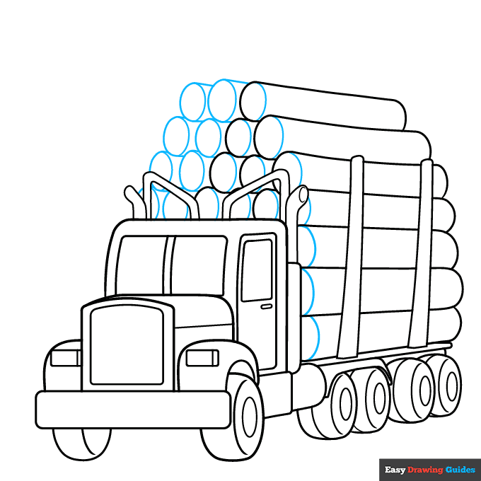 Logging Truck step-by-step drawing tutorial: step 77