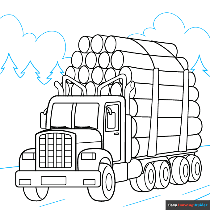 Logging Truck step-by-step drawing tutorial: step 9