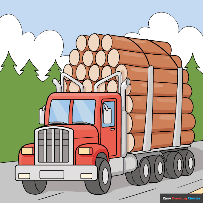Logging Truck step-by-step drawing tutorial: step 11
