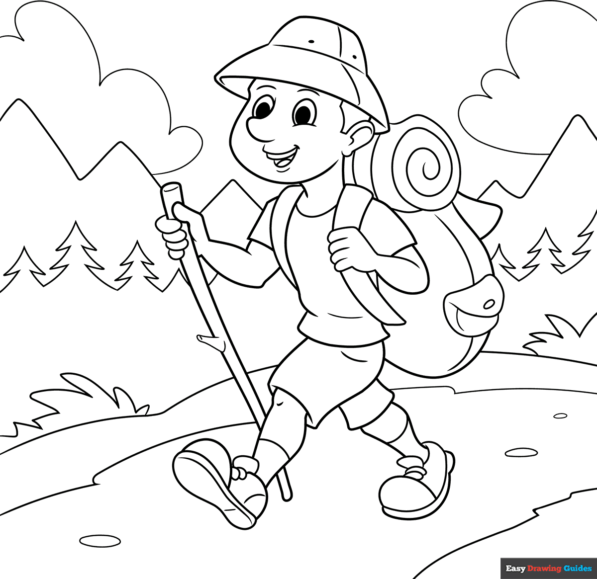 Free printable Hiker coloring page