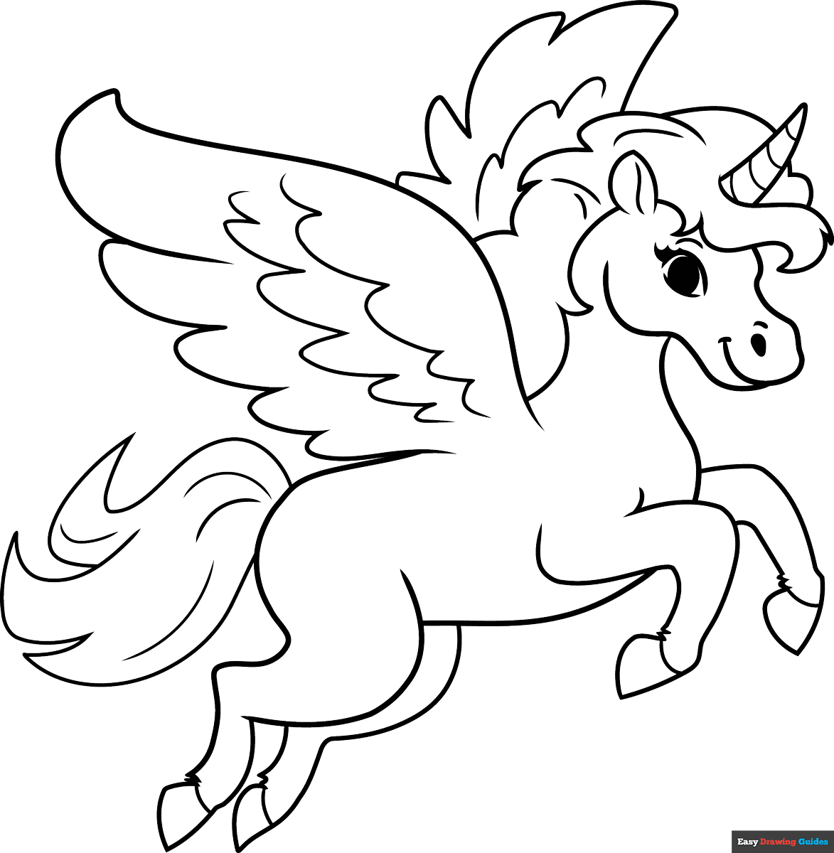 Free printable flying Unicorn coloring page