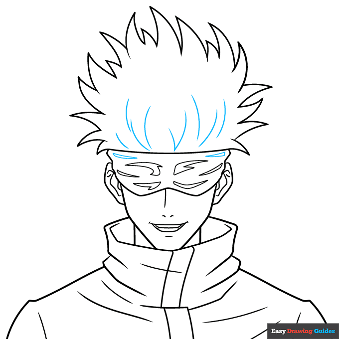 Gojo Satoru from Jujutsu Kaisen step-by-step drawing tutorial: step 9