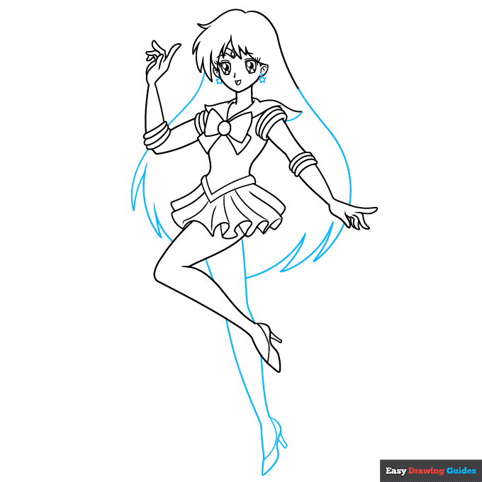 Sailor Mars step-by-step drawing tutorial: step 8