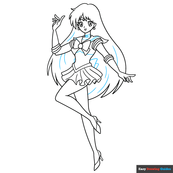 Sailor Mars step-by-step drawing tutorial: step 9