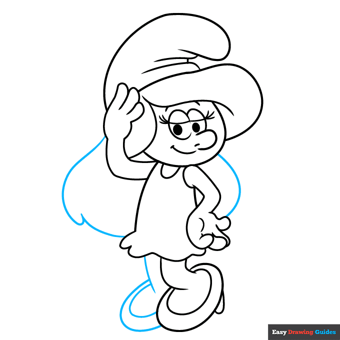 Smurfette step-by-step drawing tutorial: step 8