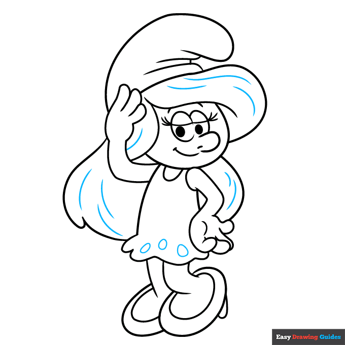 Smurfette step-by-step drawing tutorial: step 9