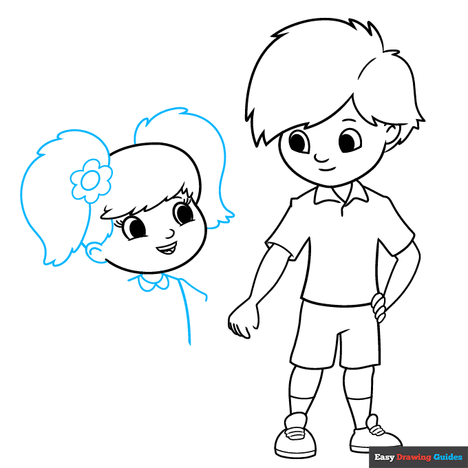 Brother and Sister step-by-step drawing tutorial: step 6