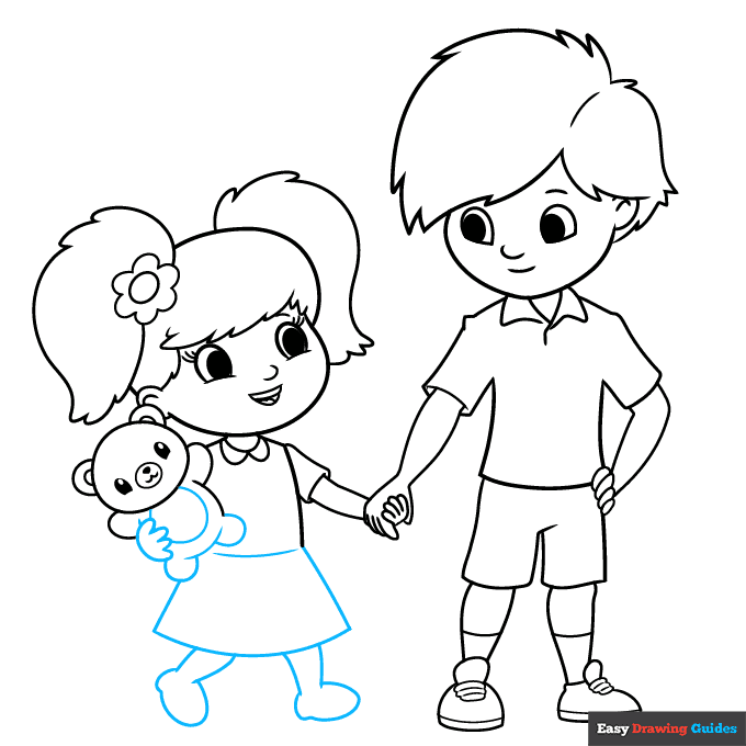 Brother and Sister step-by-step drawing tutorial: step 8