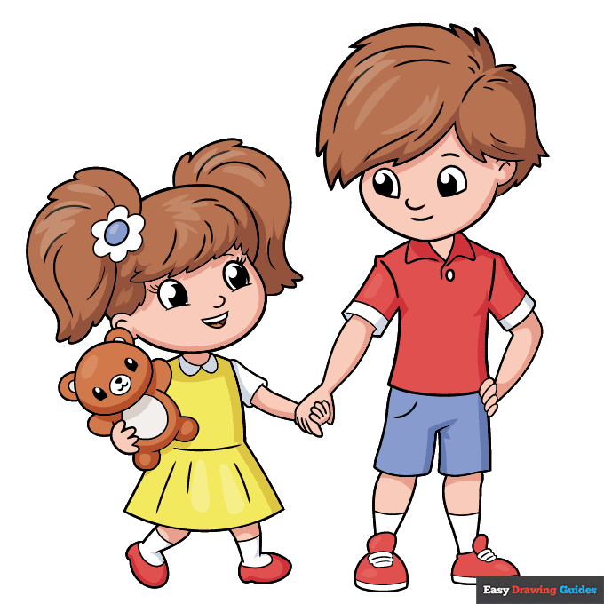 Brother and Sister step-by-step drawing tutorial: step 11
