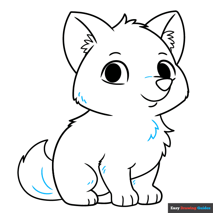 Easy Wolf Pup step-by-step drawing tutorial: step 9