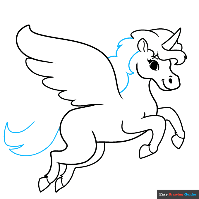 Flying Unicorn step-by-step drawing tutorial: step 7