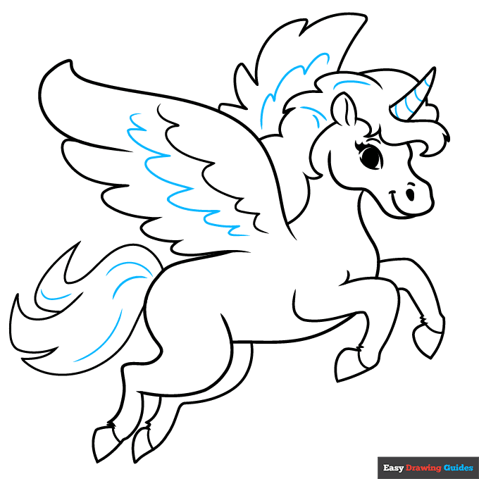 Flying Unicorn step-by-step drawing tutorial: step 9