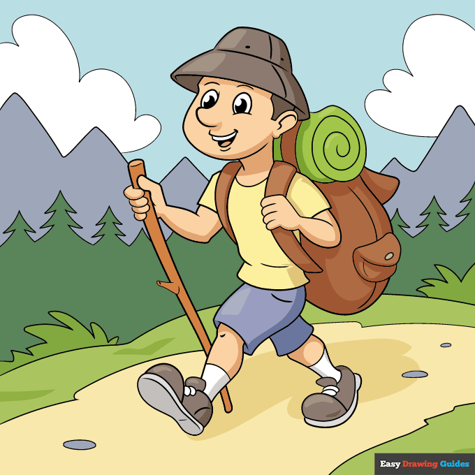 Hiker step-by-step drawing tutorial: step 10