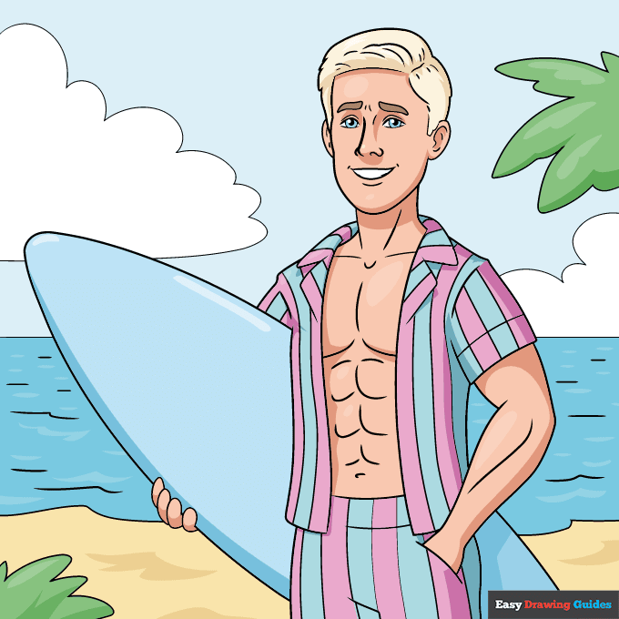 Ken from Barbie step-by-step drawing tutorial: step 10